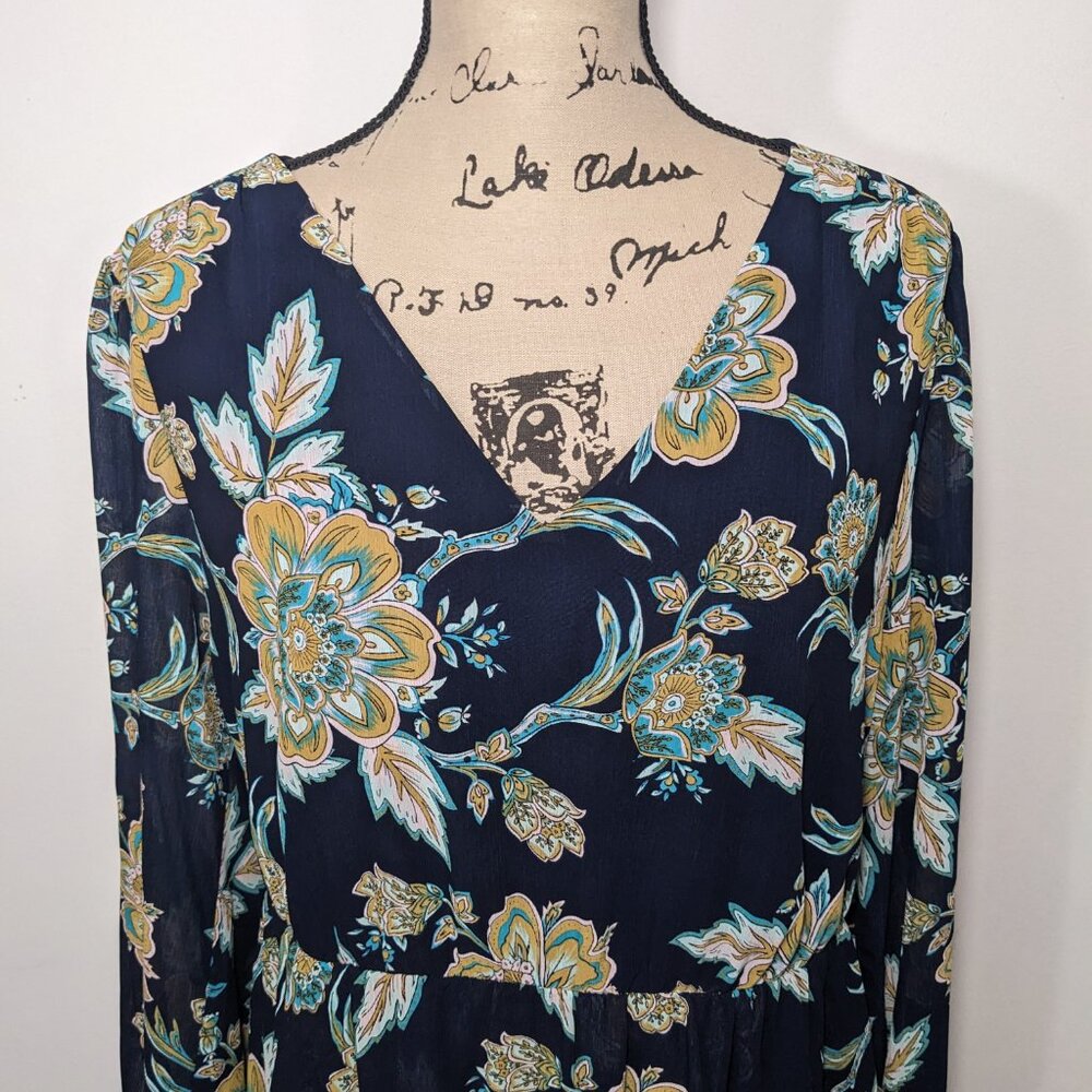 NWT J. Crew Womens Navy Blue Long Sleeve Tiered Hem Floral Dress Size 14 - Picture 3 of 15